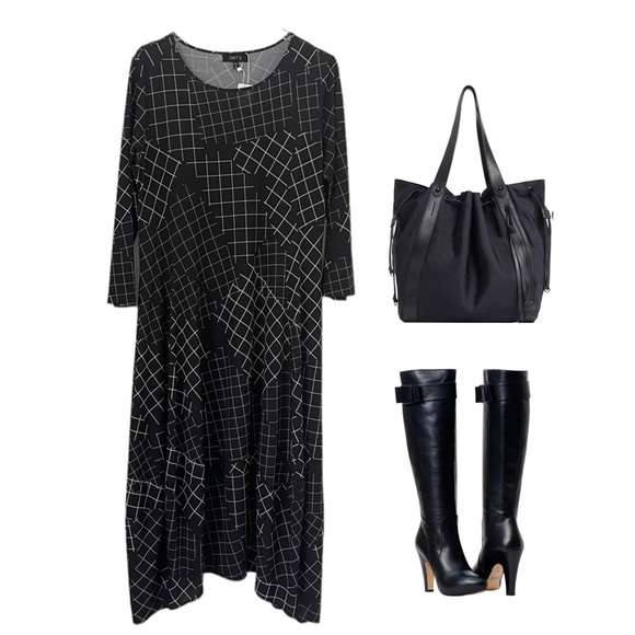 COMFY USA LAGENLOOK BLACK WHITE WINDOWPANE KOZAN VOGUE DEMI SHIFT DRESS SZ XL